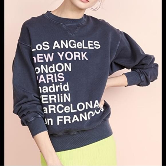 Anine Bing City Love Sweatshirt XS Lucy Hale Charcoal Black Gray Cotton Off Duty - Picture 7 of 14